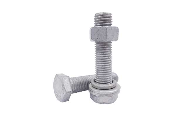 Hot-dip galvanized bolt with washer and nut