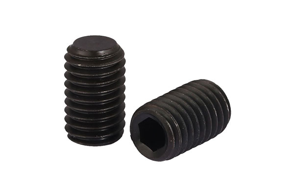 Two carbon steel oxidized black DIN913 Hexagon Socket Set Screws with Flat Point